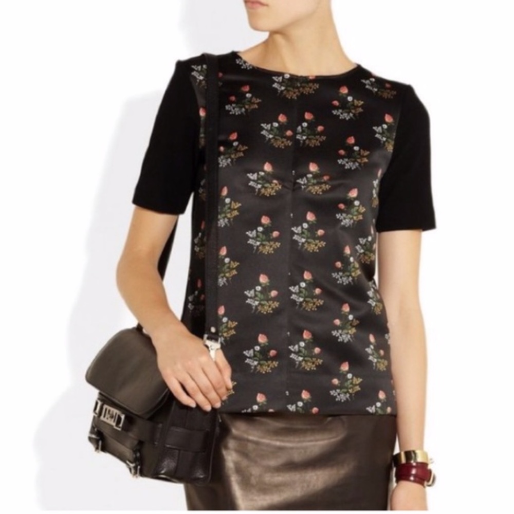 Derek Lam Floral Print Back Zip Short Sleeve Top Size 0